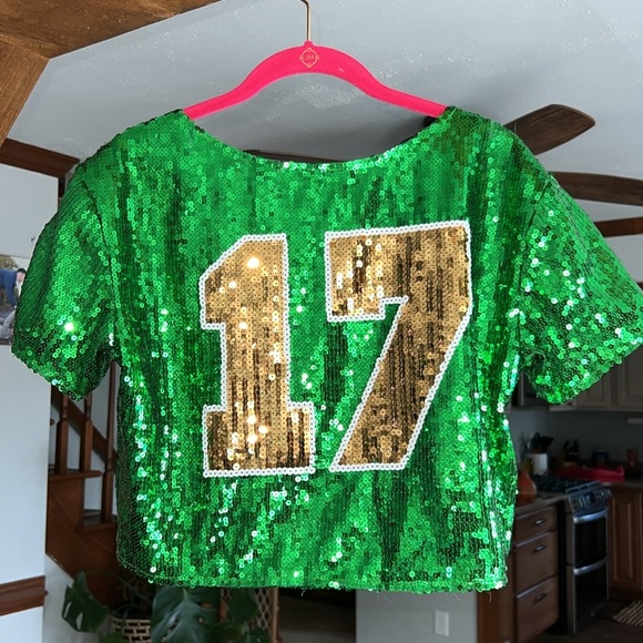 Feeling Lucky? 🍀 Spencer’s St Pat”s Sequin Crop Shirt Small - Picture 3 of 6